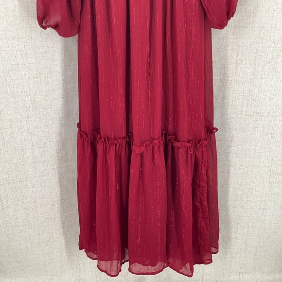 Maxi Dress Women XL Red Metallic Boho Tiered Smocked Ethereal Flowy Cottagecore - Picture 5 of 15